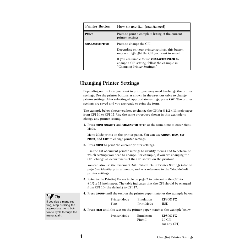 Changing printer settings | Triad Speakers 3410 User Manual | Page 6 / 9