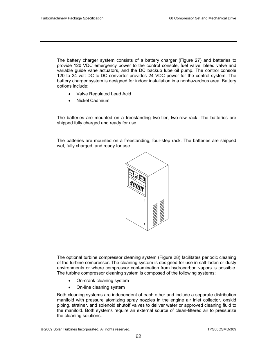 15 accessory equipment, 1 battery charger system, 1 valve regulated lead acid | 2 nickel cadmium, 2 turbine cleaning system, Accessory equipment, Battery charger system, Turbine cleaning system, Figure 27, Typical battery charger | Taurus Group 60 User Manual | Page 63 / 83