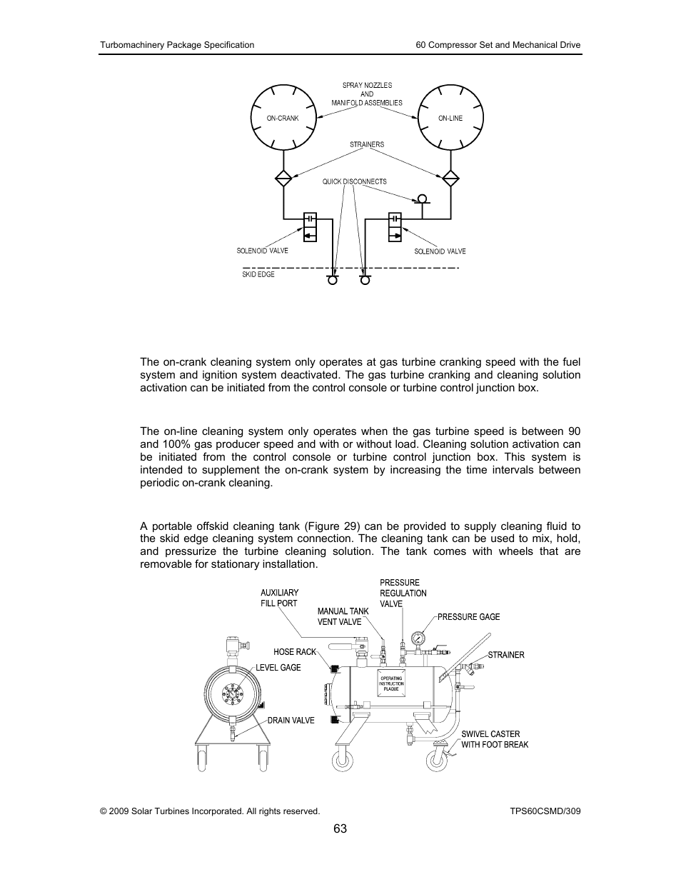 1 on-crank cleaning system, 2 on-line cleaning system, 3 turbine cleaning cart (optional) | Figure 28, Turbine cleaning system, Figure 29, Turbine cleaning cart | Taurus Group 60 User Manual | Page 64 / 83