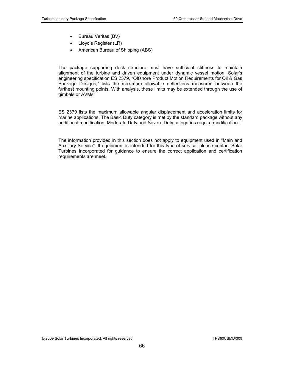 6 deck deflection limits, 7 angular displacement and acceleration, 8 main and auxiliary service | Taurus Group 60 User Manual | Page 67 / 83