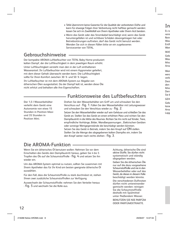 Gebrauchshinweise, Funktionsweise des luftbefeuchters, Die aroma-funktion | Groupe SEB USA - T-FAL Compact Humidifier User Manual | Page 10 / 50