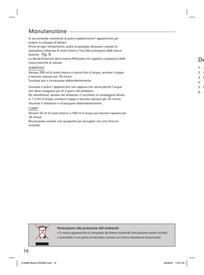 Manutenzione | Groupe SEB USA - T-FAL Compact Humidifier User Manual | Page 14 / 50