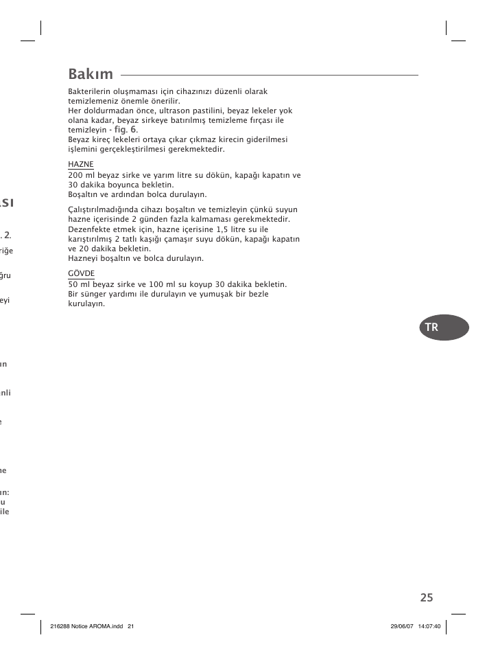 Bakım, Tr 25 | Groupe SEB USA - T-FAL Compact Humidifier User Manual | Page 23 / 50