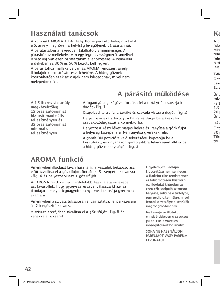 Használati tanácsok, A párásító működése, Aroma funkció | Groupe SEB USA - T-FAL Compact Humidifier User Manual | Page 40 / 50