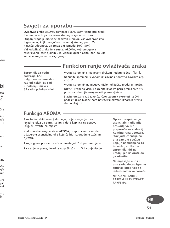 Savjeti za uporabu, Funkcioniranje ovlaživača zraka, Funkcija aroma | Groupe SEB USA - T-FAL Compact Humidifier User Manual | Page 49 / 50