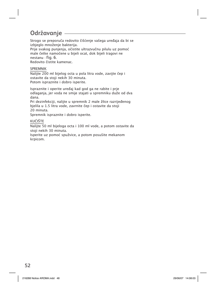 Održavanje | Groupe SEB USA - T-FAL Compact Humidifier User Manual | Page 50 / 50