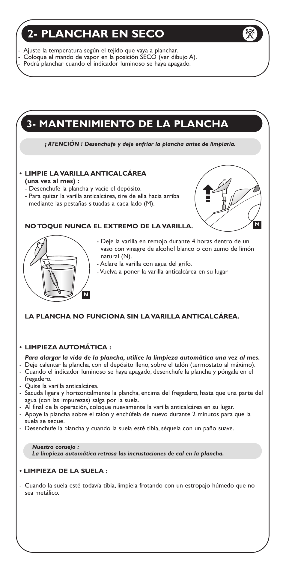 Planchar en seco, Mantenimiento de la plancha | Groupe SEB USA - T-FAL Aquaspeed FV5150 User Manual | Page 10 / 18