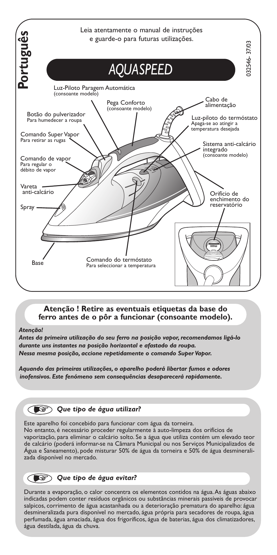 Aquaspeed, Po rtuguês | Groupe SEB USA - T-FAL Aquaspeed FV5150 User Manual | Page 13 / 18