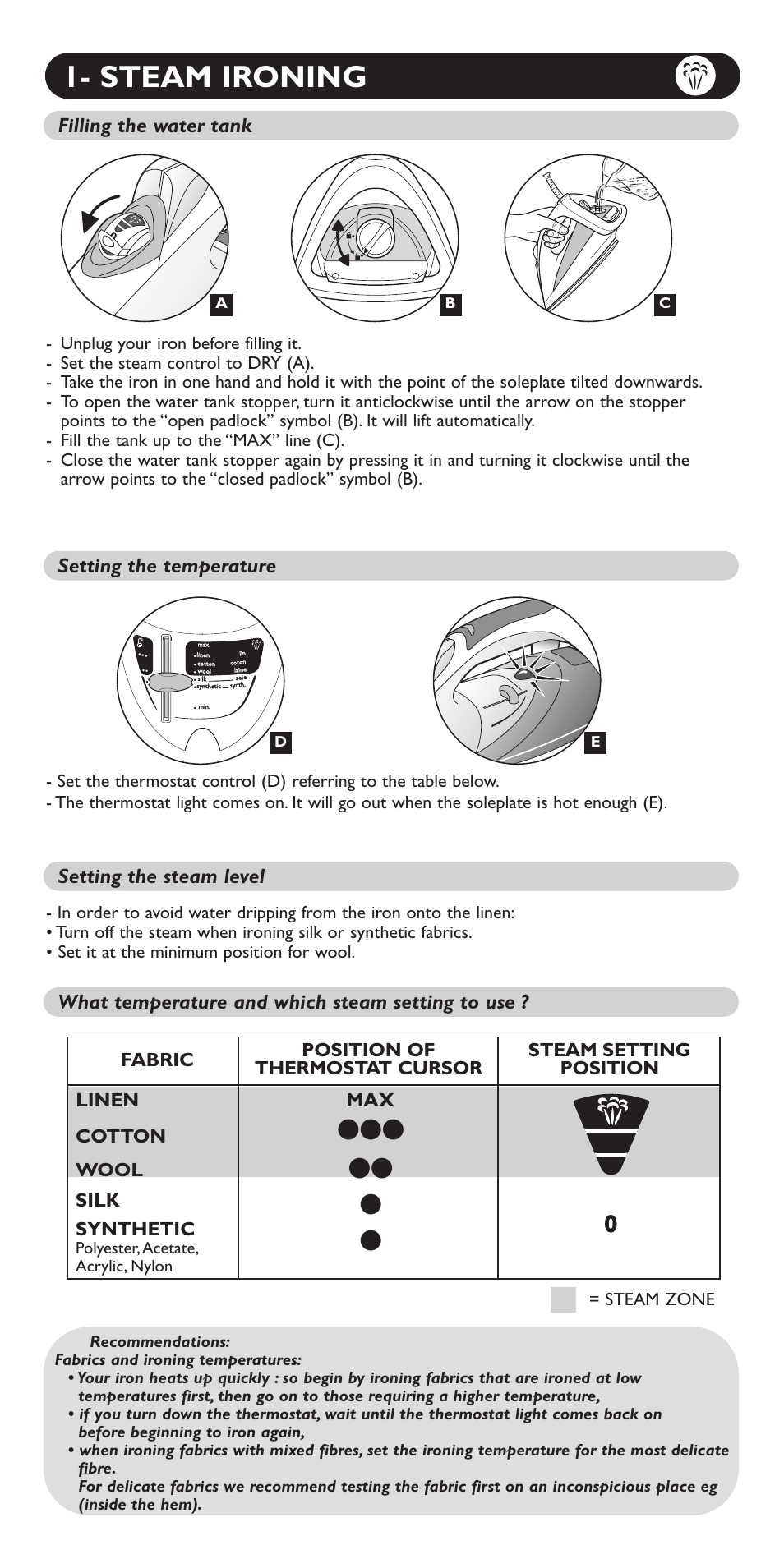 Steam ironing | Groupe SEB USA - T-FAL Aquaspeed FV5150 User Manual | Page 2 / 18