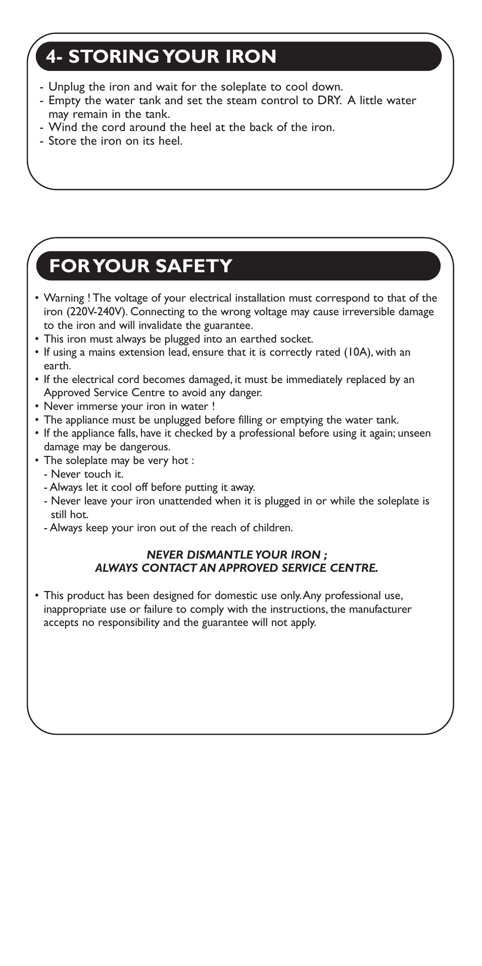 Storing your iron for your safety | Groupe SEB USA - T-FAL Aquaspeed FV5150 User Manual | Page 5 / 18