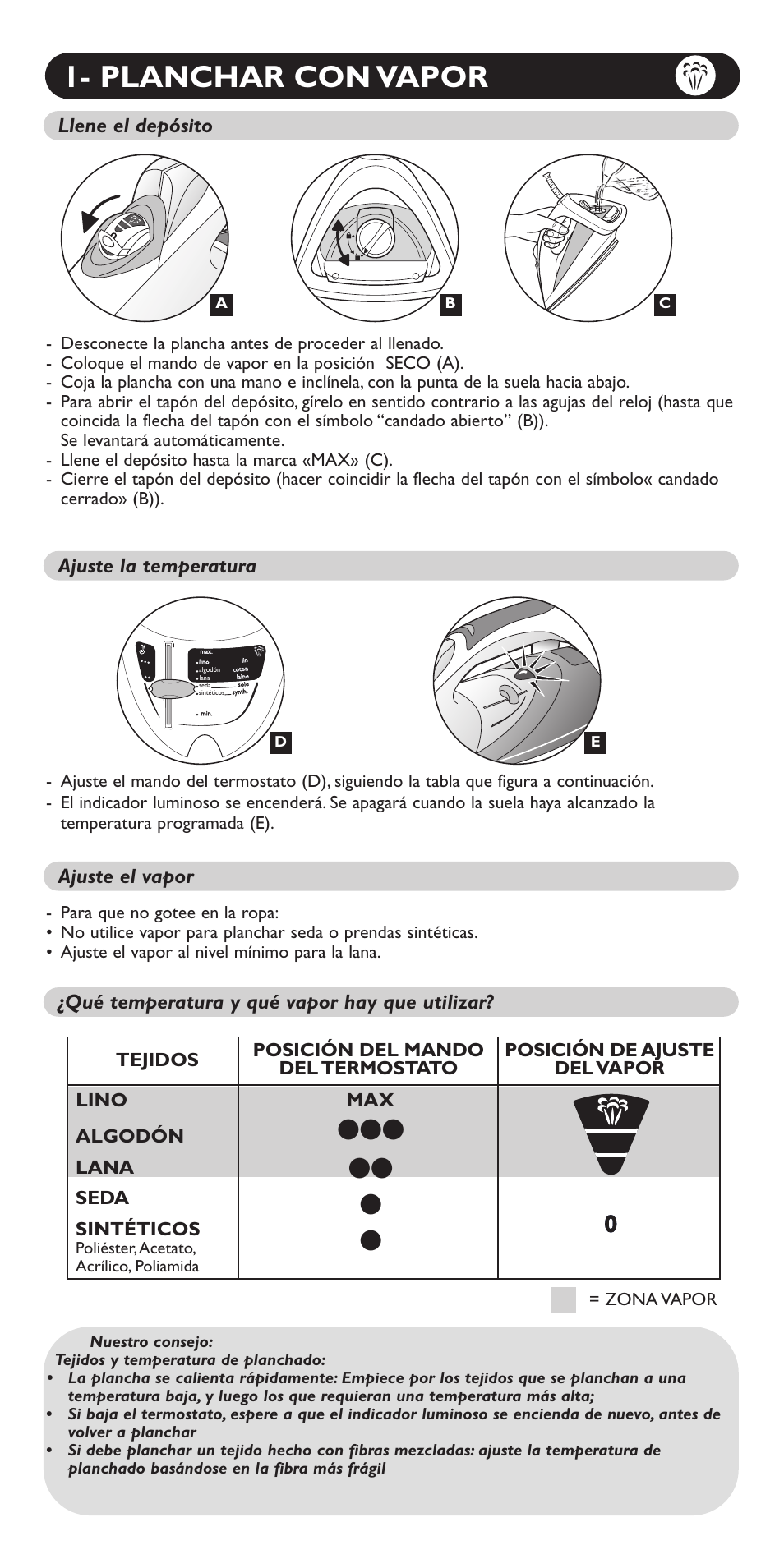 Planchar con vapor | Groupe SEB USA - T-FAL Aquaspeed FV5150 User Manual | Page 8 / 18