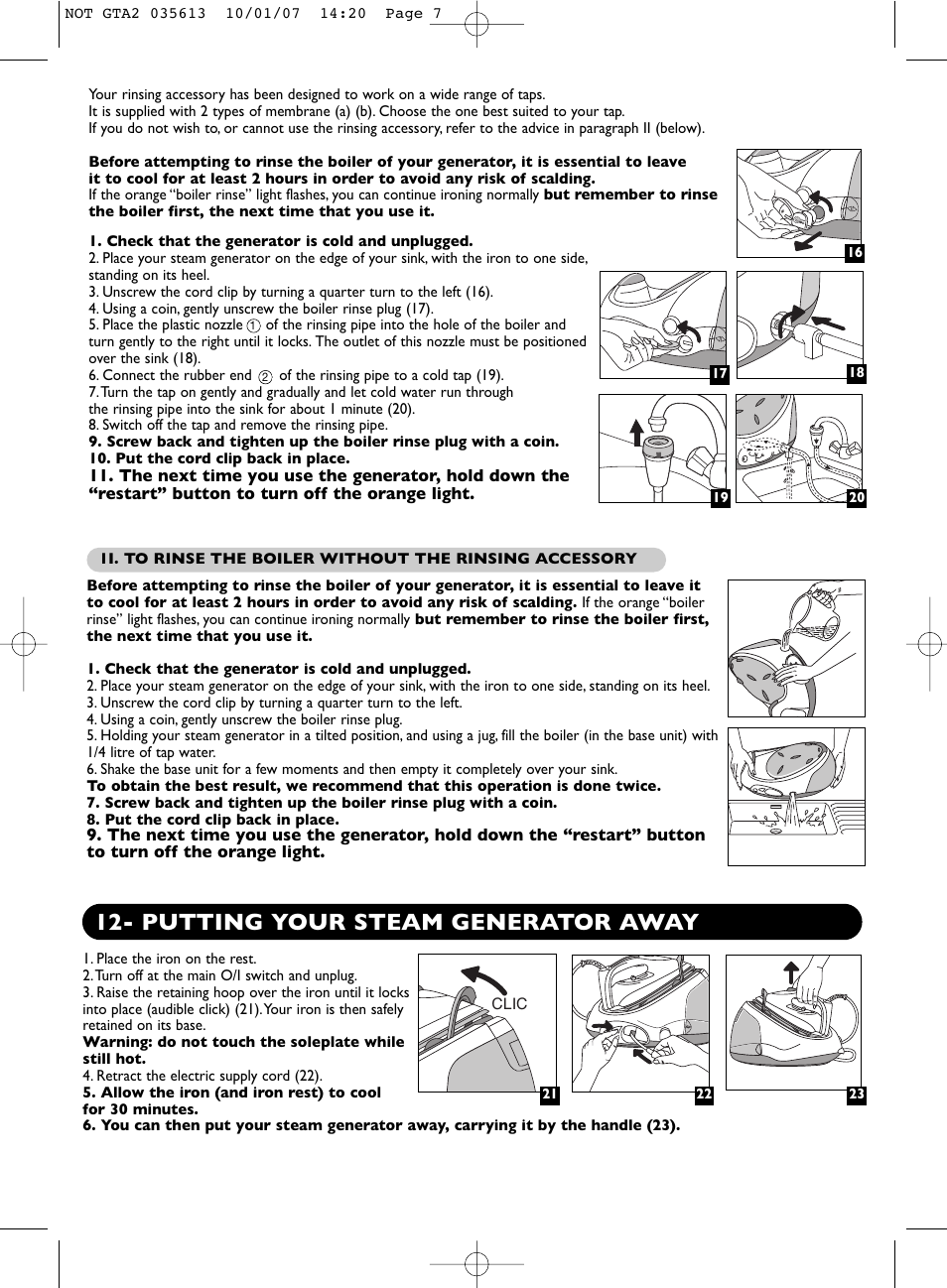 Putting your steam generator away | Groupe SEB USA - T-FAL PRO EXPRESS User Manual | Page 7 / 9