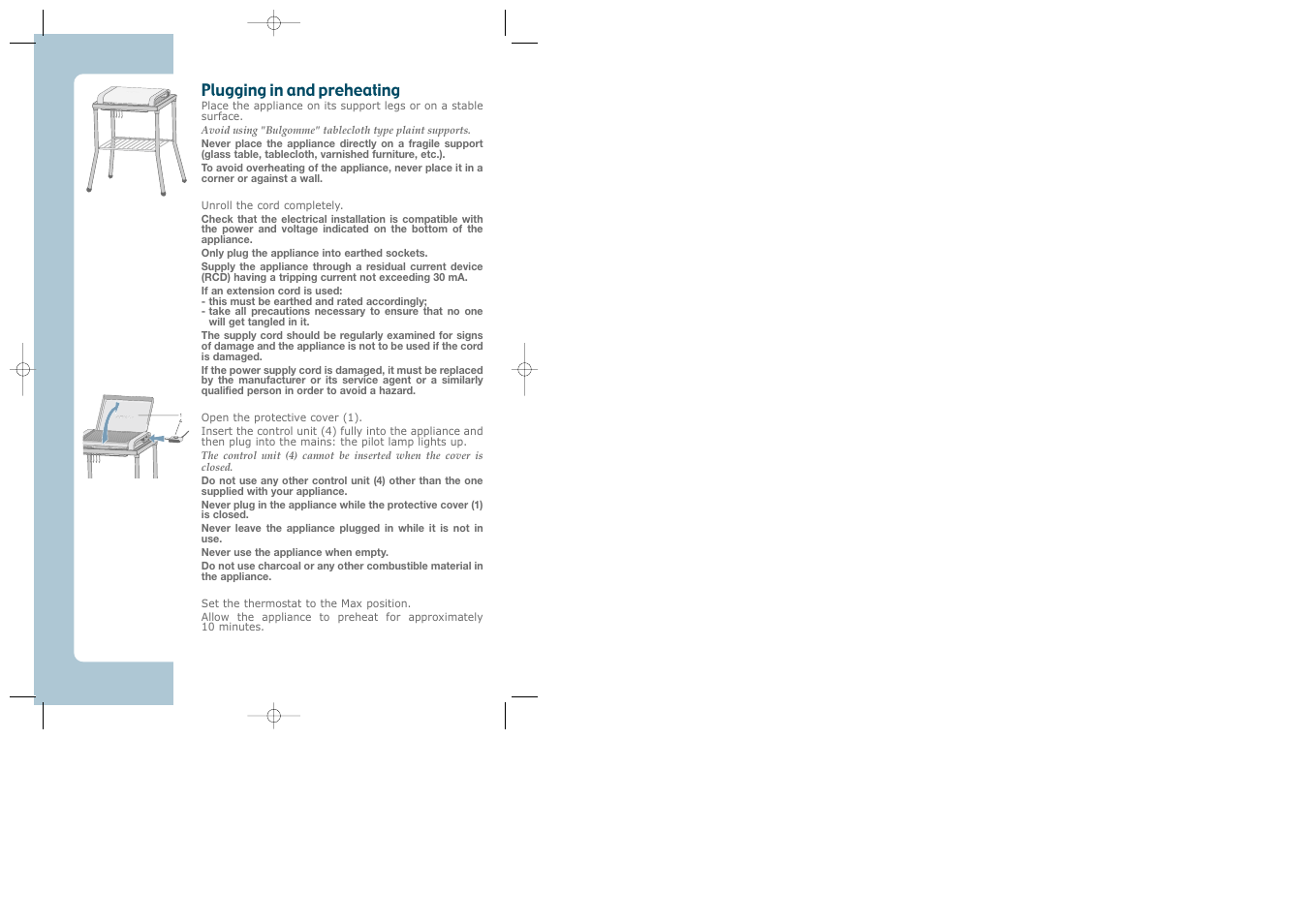 Plugging in and preheating | Groupe SEB USA - T-FAL CB6070 User Manual | Page 12 / 30