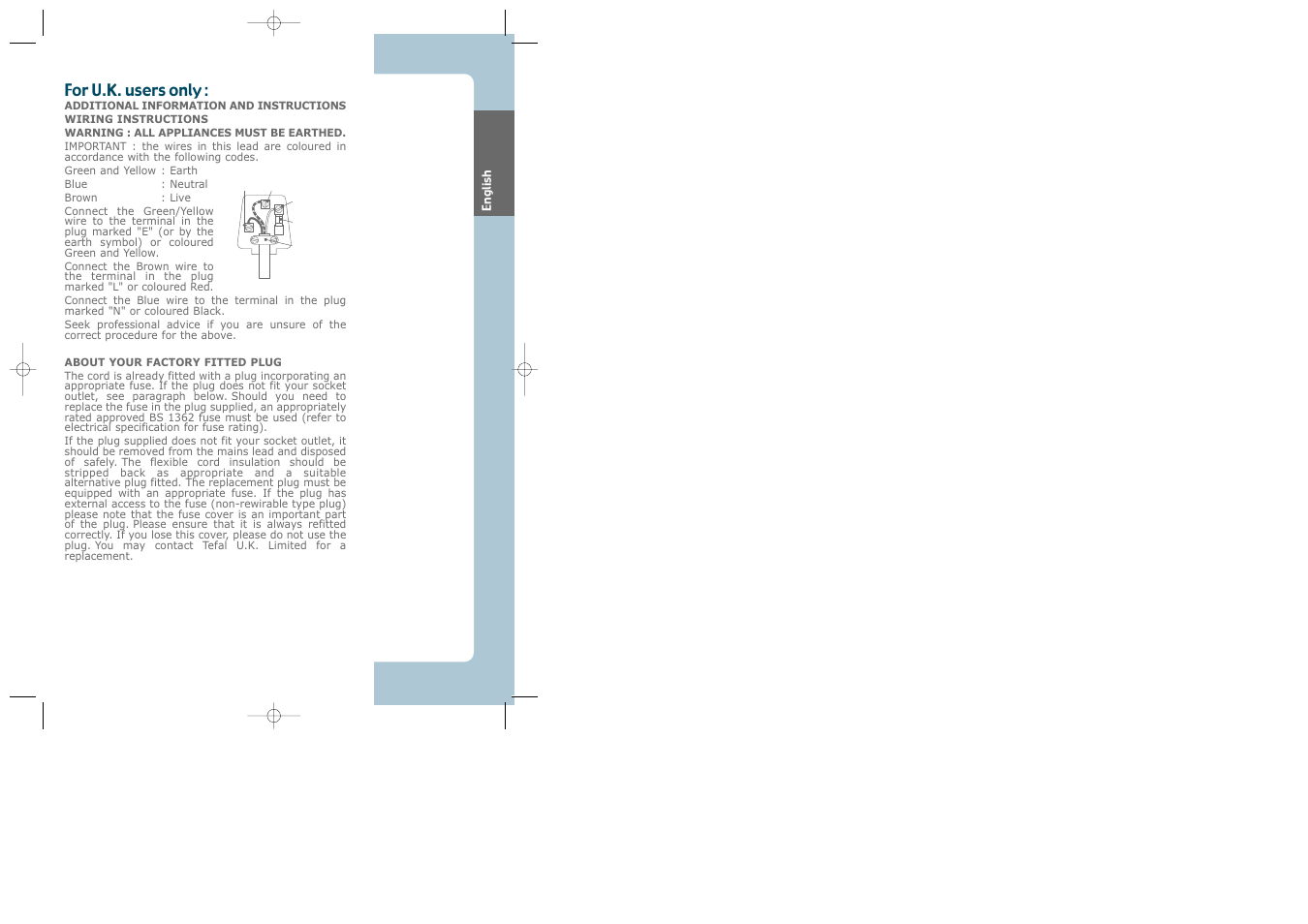 For u.k. users only | Groupe SEB USA - T-FAL CB6070 User Manual | Page 15 / 30