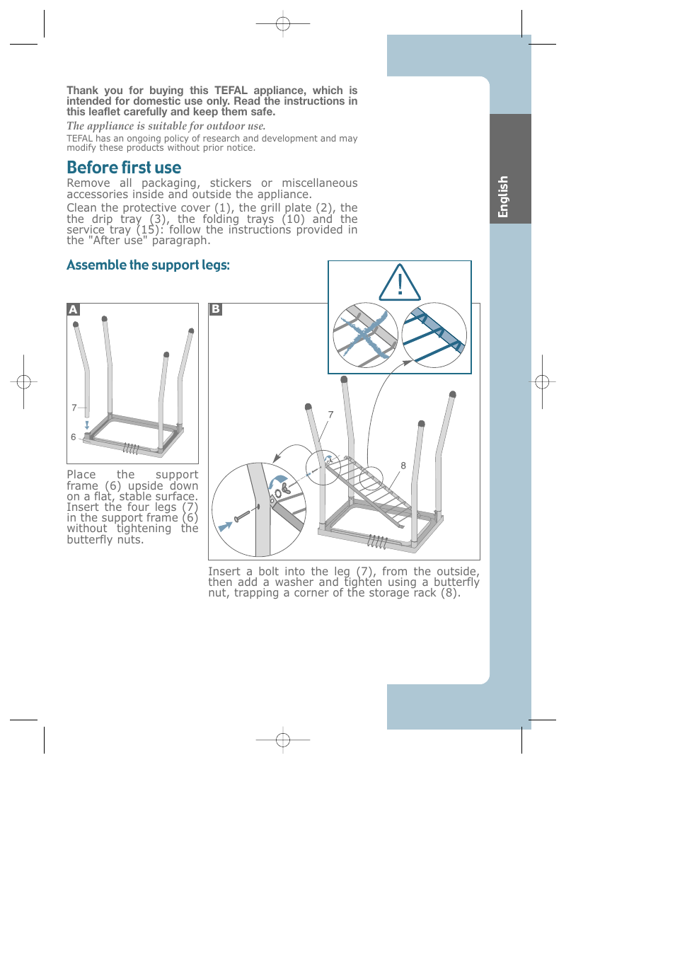 English, Before first use | Groupe SEB USA - T-FAL Largo CB6080 User Manual | Page 26 / 49