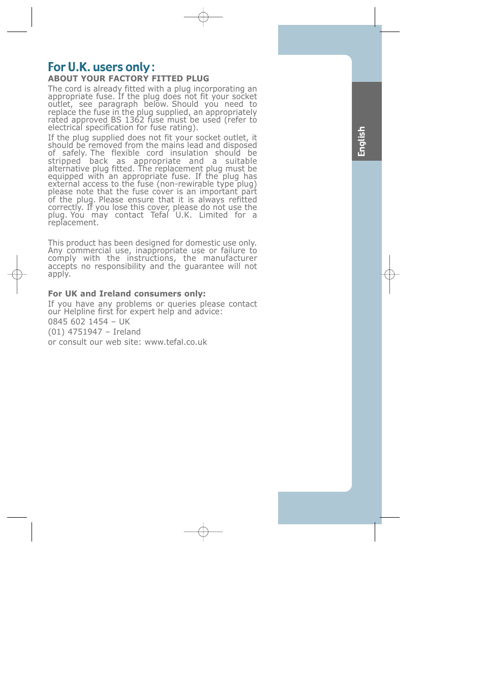 For u.k. users only | Groupe SEB USA - T-FAL Largo CB6080 User Manual | Page 32 / 49