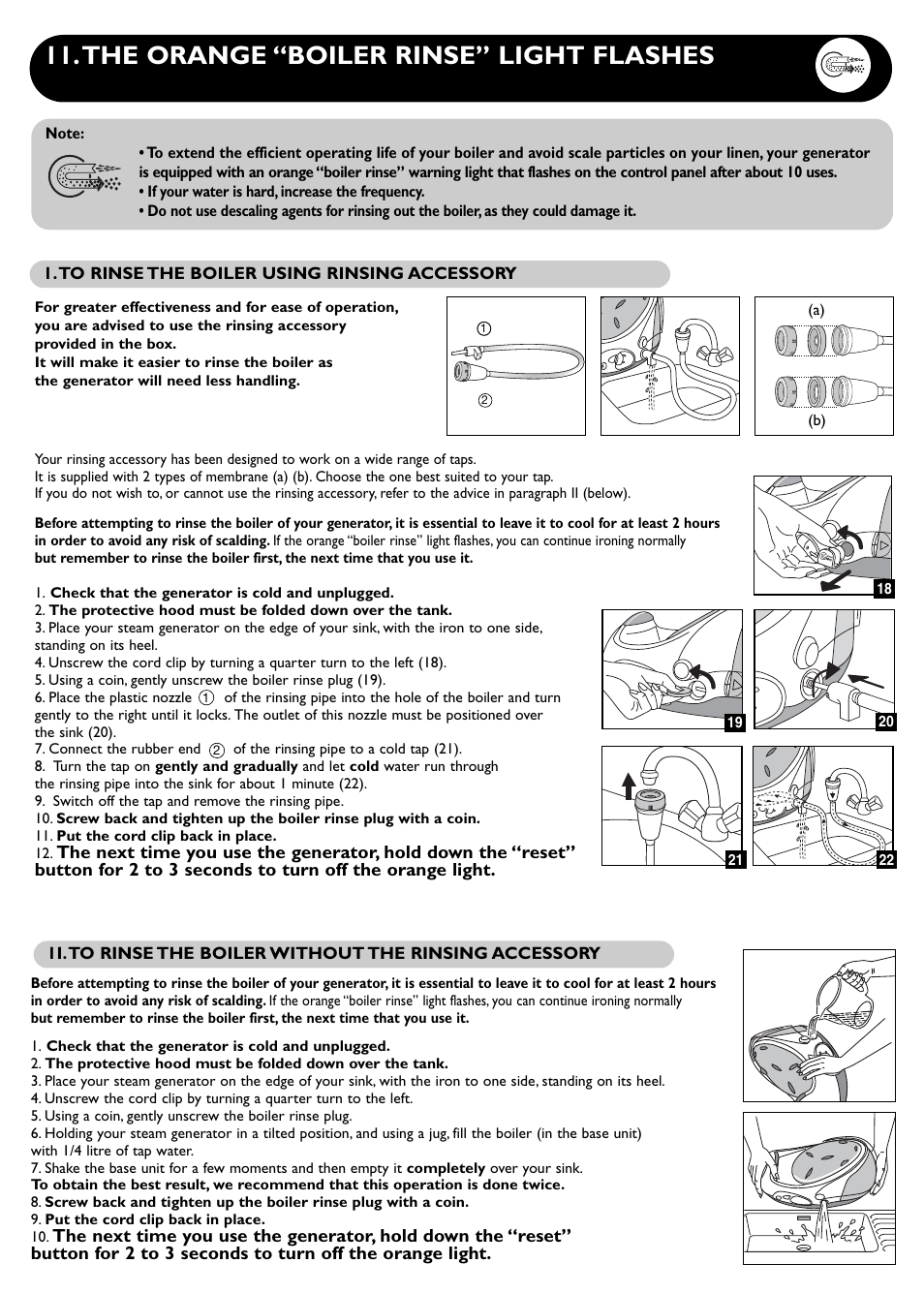 The orange “boiler rinse” light flashes | Groupe SEB USA - T-FAL PROTECT User Manual | Page 7 / 9