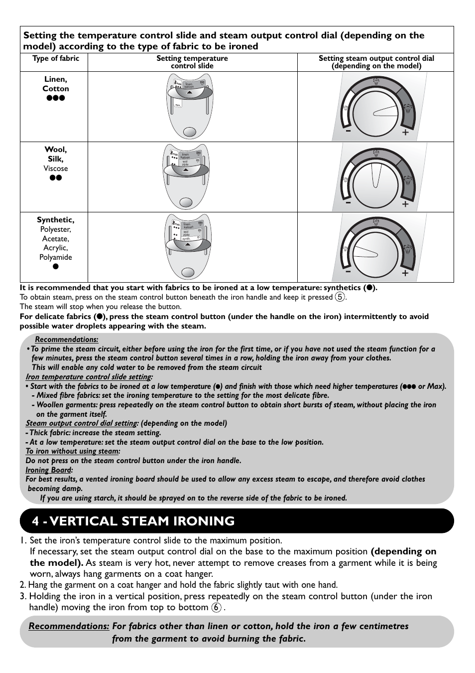 4 - vertical steam ironing | Groupe SEB USA - T-FAL Steam Generator 028043 User Manual | Page 5 / 8