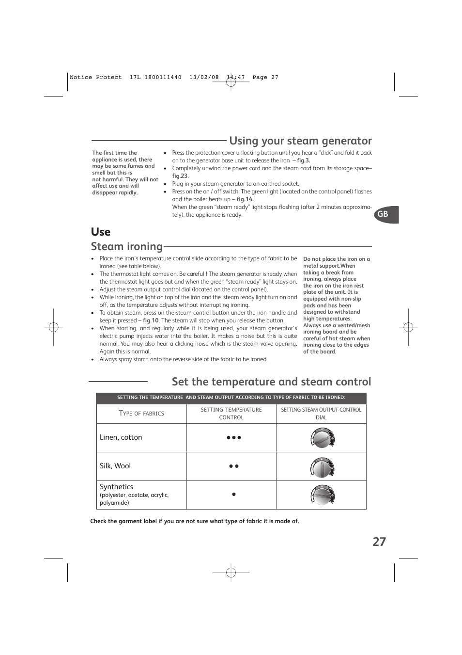 Using your steam generator, Use steam ironing, Set the temperature and steam control | Groupe SEB USA - T-FAL Protect Anti-Calc GV9360 User Manual | Page 6 / 10