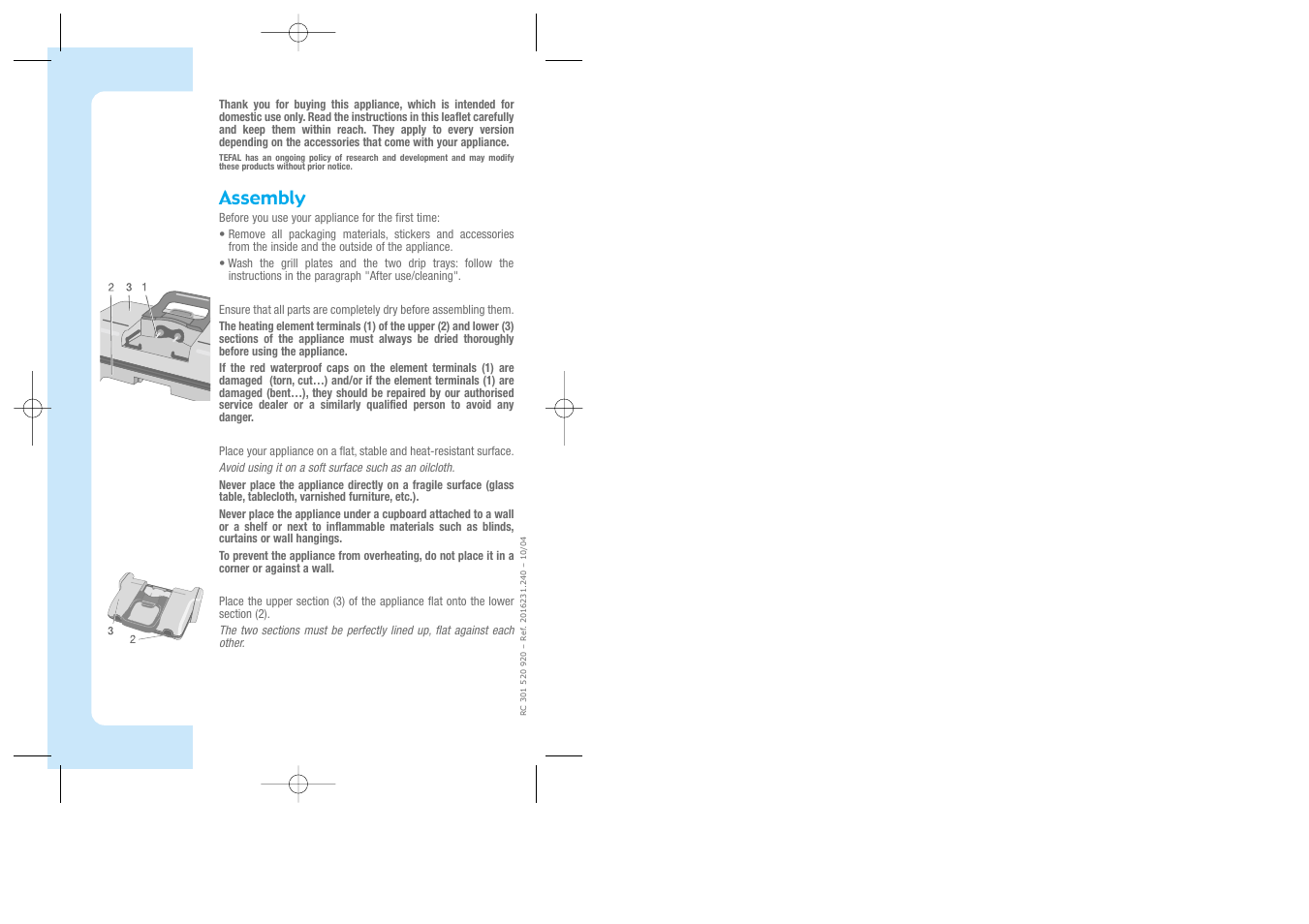 English, Assembly | Groupe SEB USA - T-FAL FIT'N CLEAN User Manual | Page 2 / 9