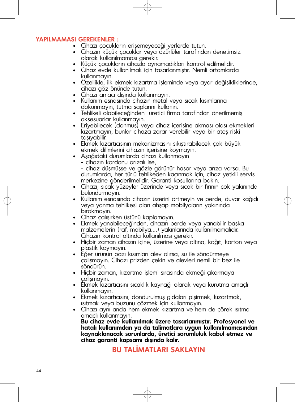 Bu talimatlari saklayin | Groupe SEB USA - T-FAL Avanti Elite User Manual | Page 47 / 102