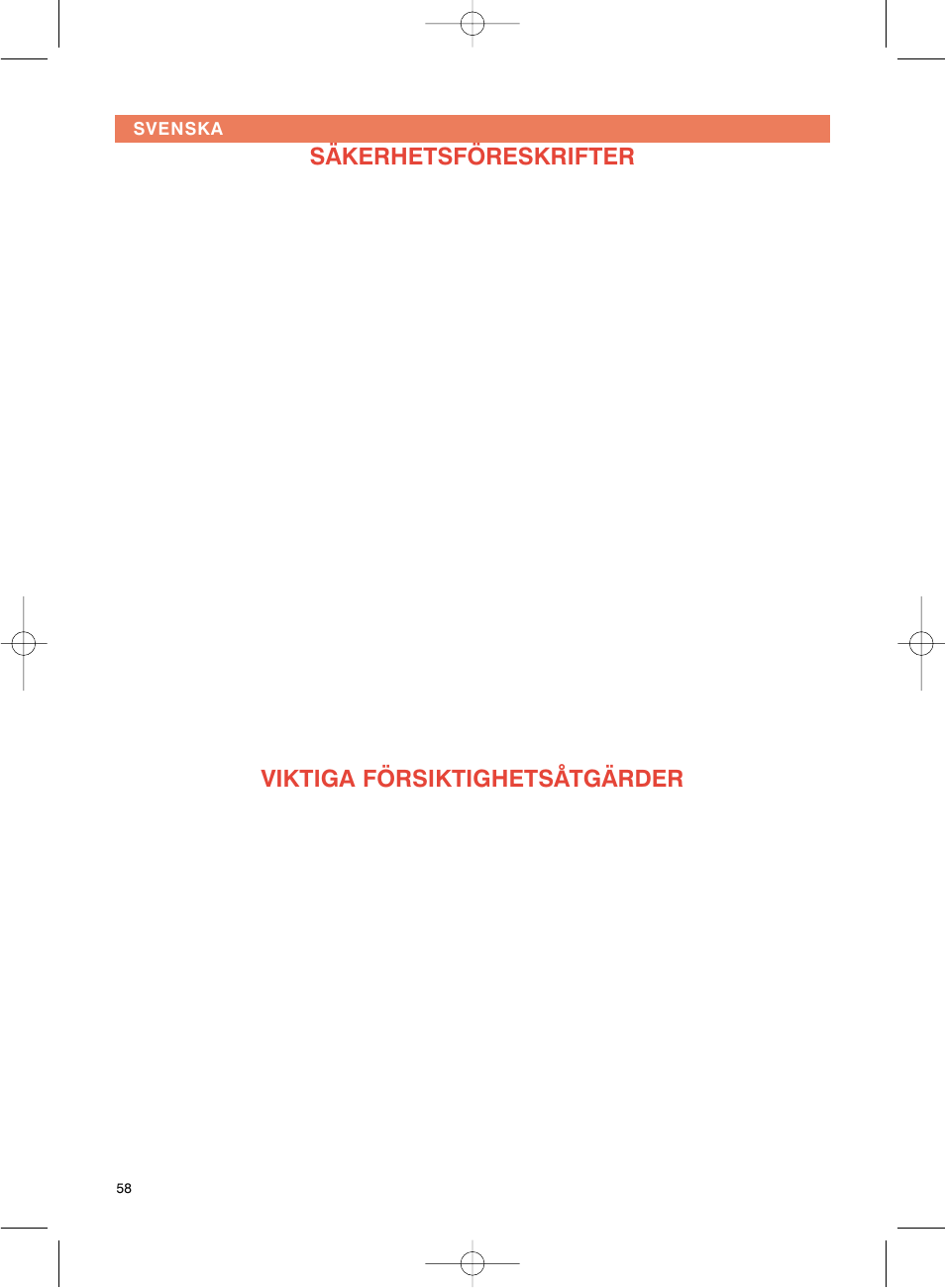 Säkerhetsföreskrifter, Viktiga försiktighetsåtgärder | Groupe SEB USA - T-FAL Avanti Elite User Manual | Page 61 / 102