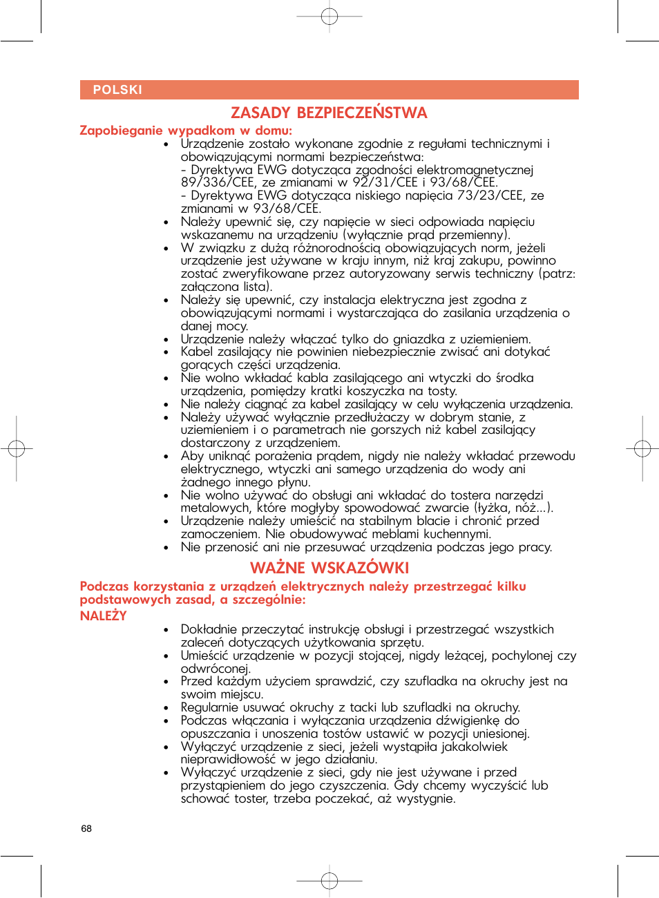Zasady bezpieczeństwa, Ważne wskazówki | Groupe SEB USA - T-FAL Avanti Elite User Manual | Page 71 / 102