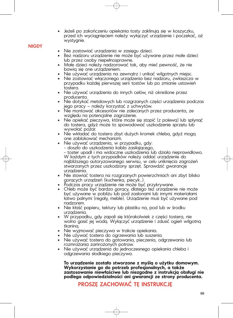 Proszę zachować tę instrukcję | Groupe SEB USA - T-FAL Avanti Elite User Manual | Page 72 / 102