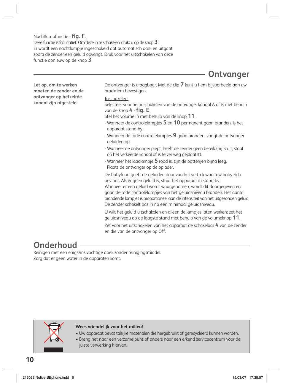 Ontvanger, Onderhoud | Groupe SEB USA - T-FAL VEILLE BB User Manual | Page 8 / 26