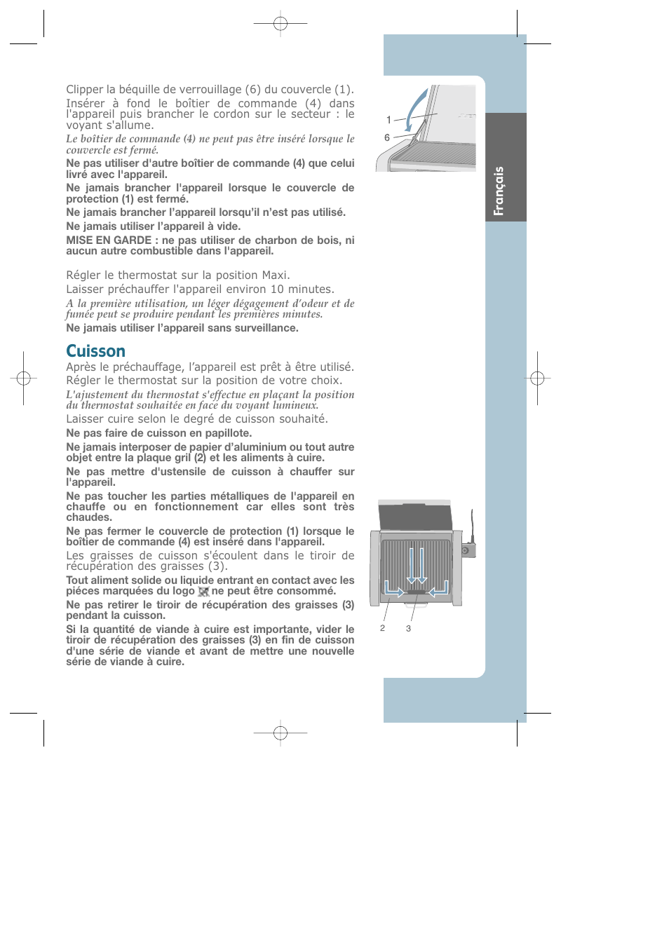Cuisson | Groupe SEB USA - T-FAL Electric Grill CB6010 User Manual | Page 3 / 26