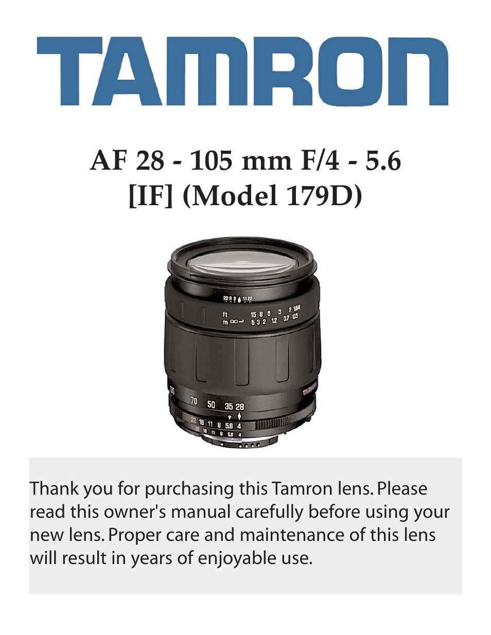 Tamron 179D User Manual | 8 pages