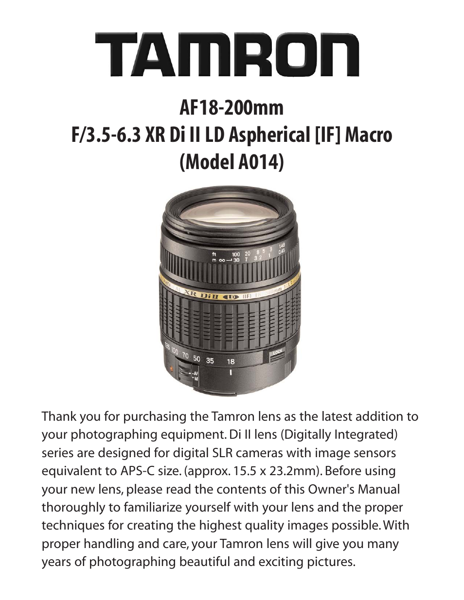 Tamron A014 User Manual | 7 pages