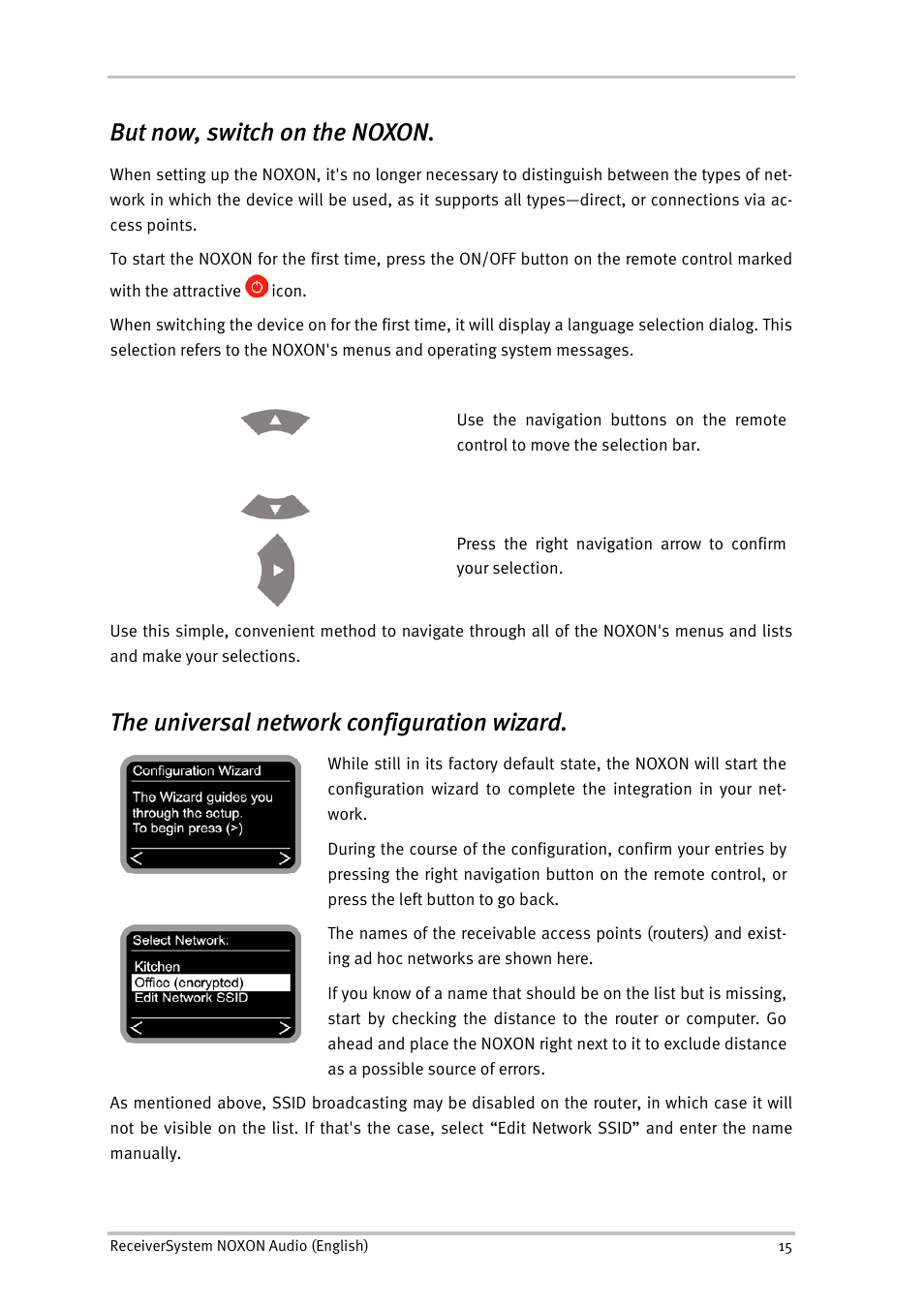 But now, switch on the noxon, The universal network configuration wizard | TerraTec Audio User Manual | Page 15 / 42