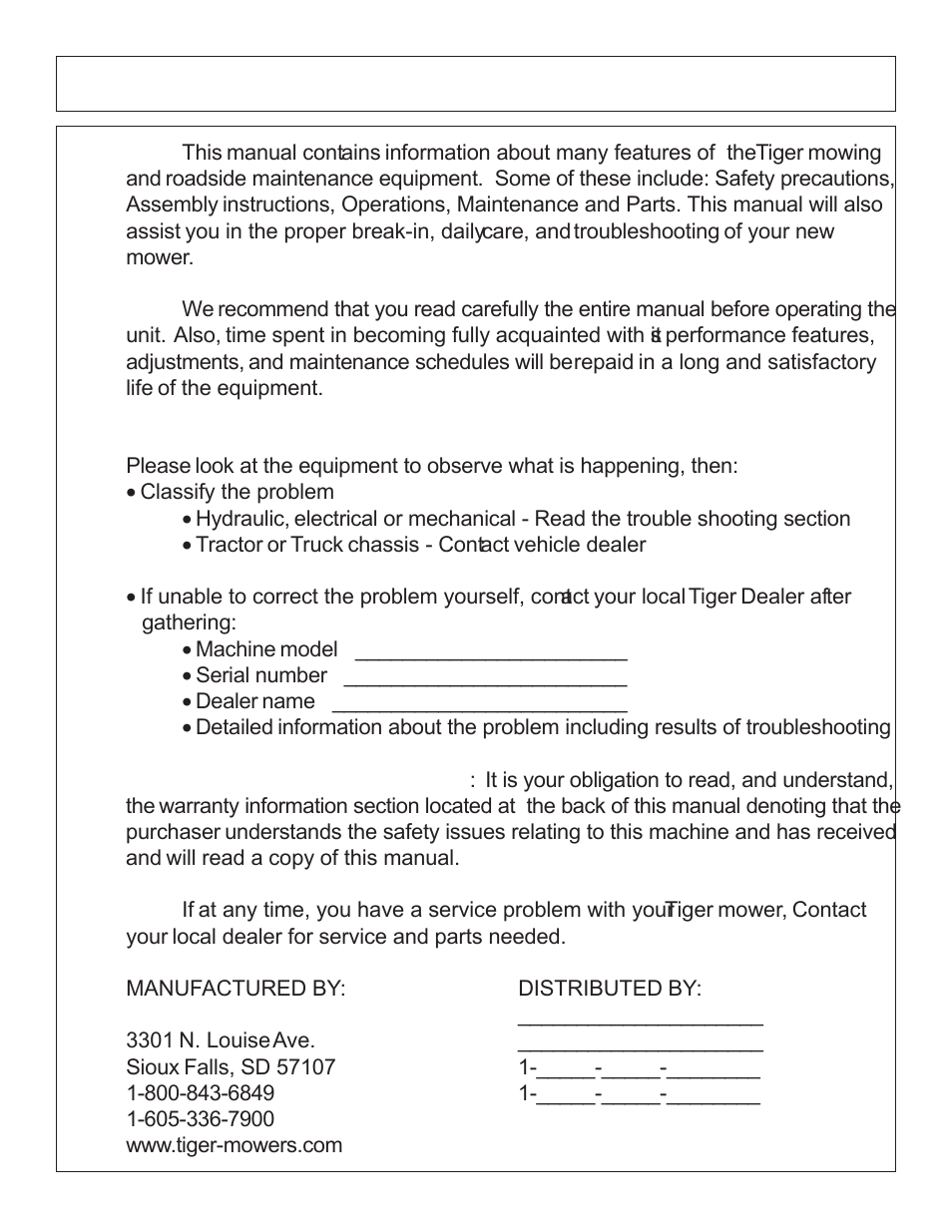 Forward | Tiger JD 62-6430 User Manual | Page 3 / 58