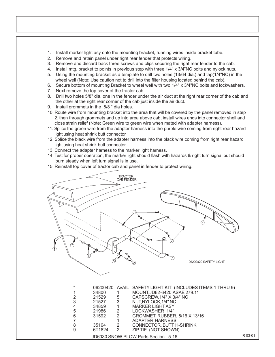 Safety light assembly, Safety light installation | Tiger JD 62-6430 User Manual | Page 54 / 58