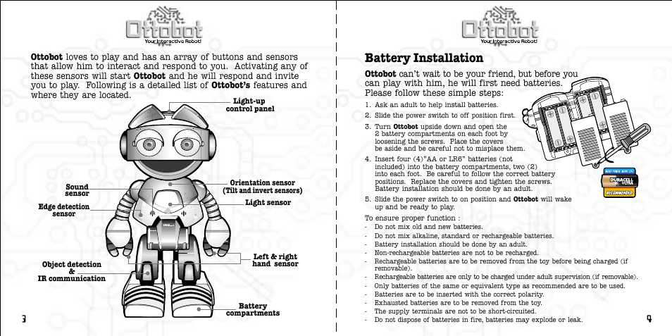 Battery installation | Tiger OttoBot PMS280C User Manual | Page 3 / 12