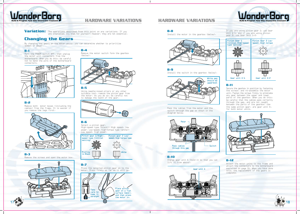 Hardware variations, Changing the gears, Variation | Tiger WonderBorg 70709 User Manual | Page 10 / 30