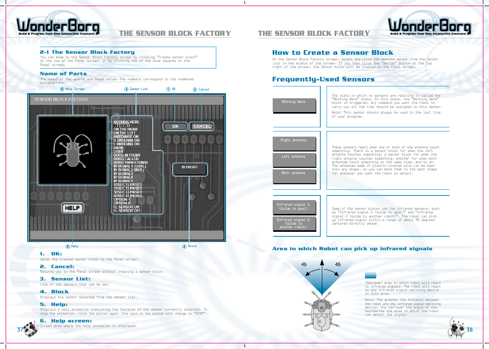 The sensor block factory, How to create a sensor block, Frequently-used sensors | Tiger WonderBorg 70709 User Manual | Page 20 / 30