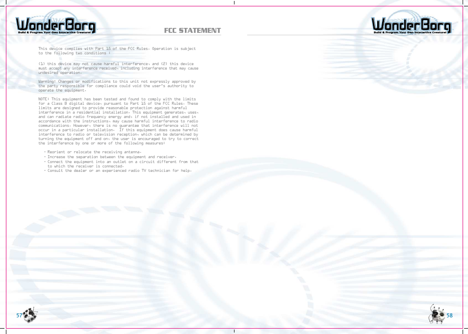 Fcc statement | Tiger WonderBorg 70709 User Manual | Page 30 / 30
