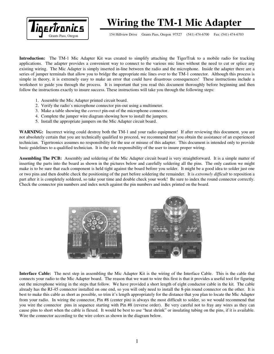 Tiger TM-1 User Manual | 3 pages