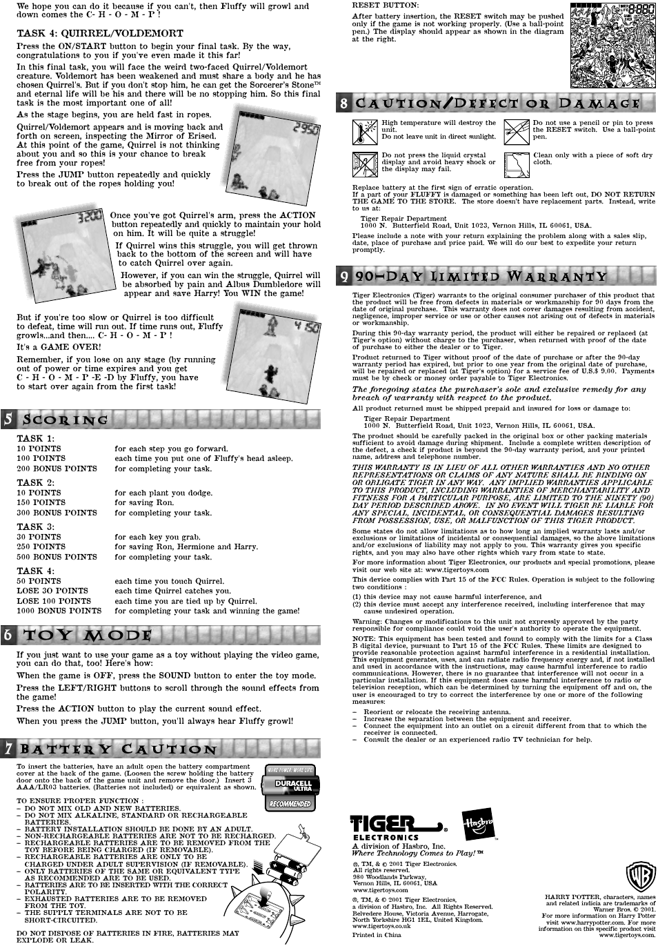 Scoring, Toy mode | Tiger Fluffy Action Game 36295 User Manual | Page 2 / 2