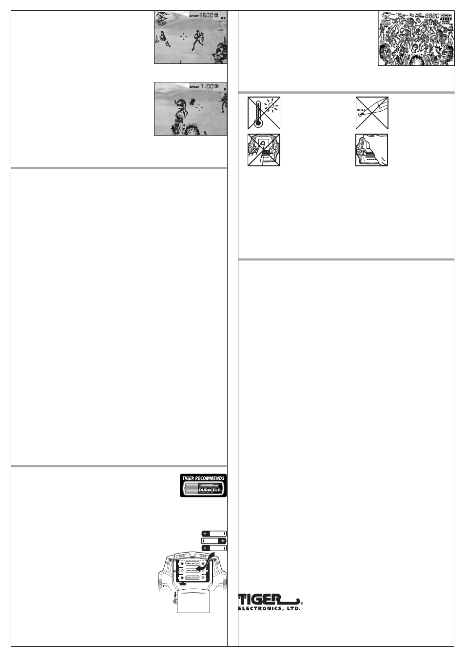 Inserting the batteries, Caution/defect or damage, 90-day limited warranty | Scoring | Tiger Star Wars Battle of Naboo 88-003 User Manual | Page 2 / 2