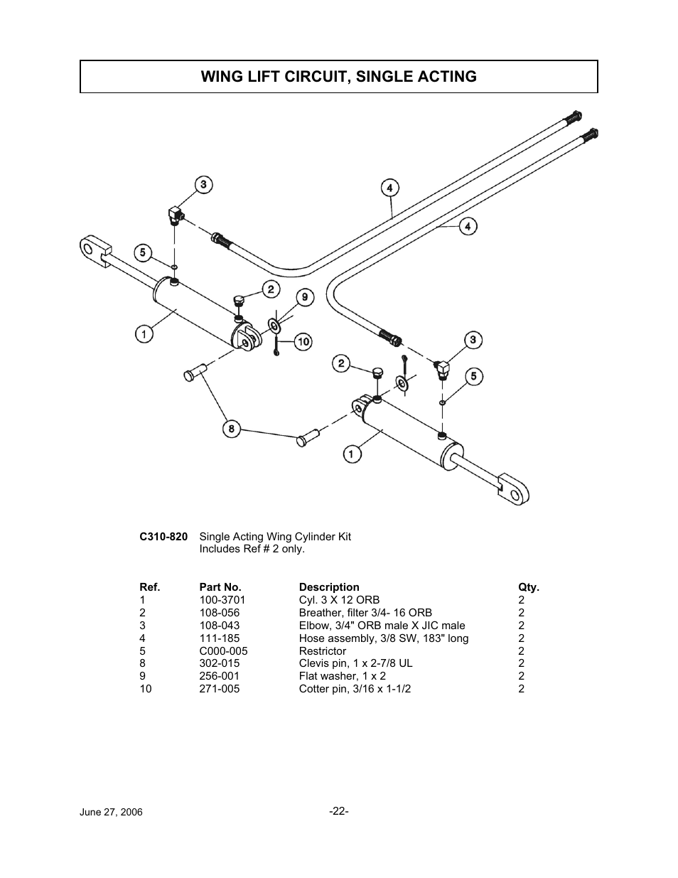 Wing lift circuit, single acting | Tiger TWR-180 User Manual | Page 23 / 56