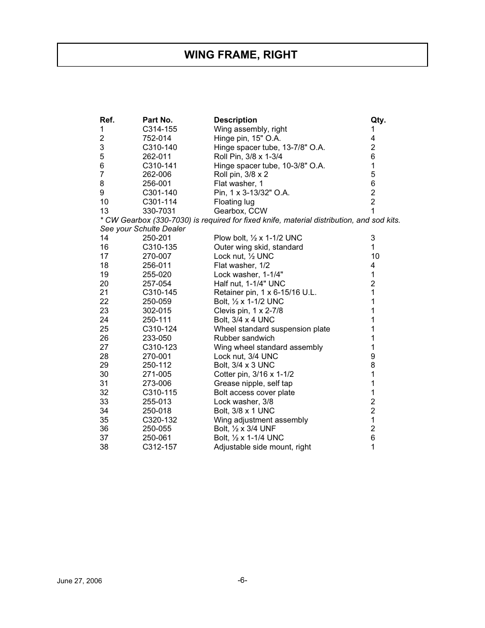 Wing frame, right | Tiger TWR-180 User Manual | Page 7 / 56