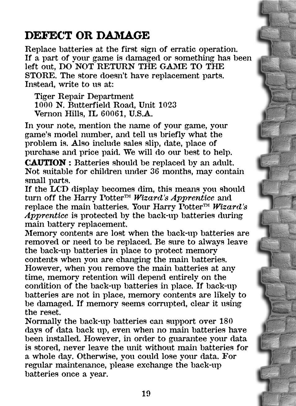 Defect or damage | Tiger Wizards Apprentice 36284 User Manual | Page 20 / 23