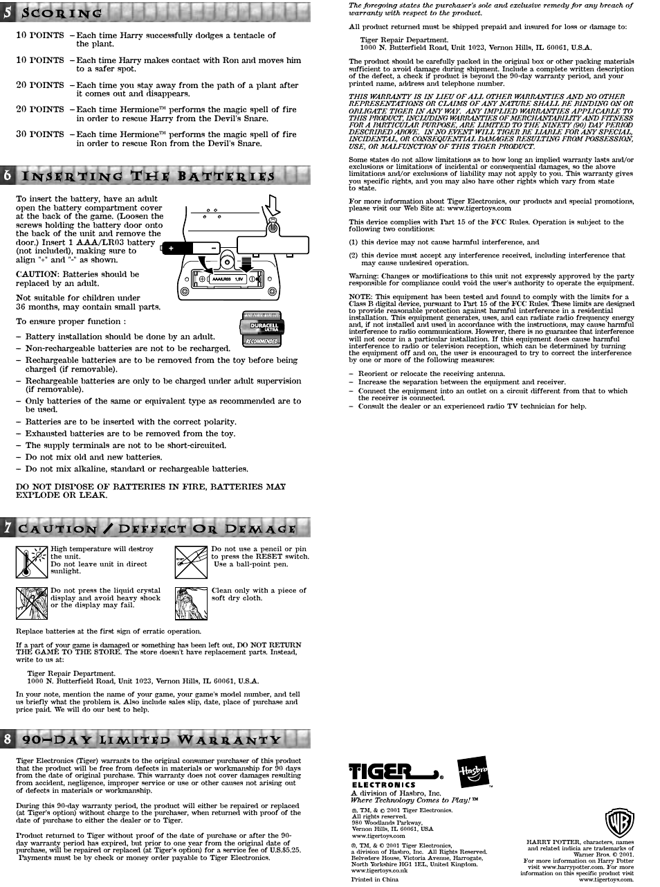 Tiger Mini Action Games User Manual | Page 2 / 2