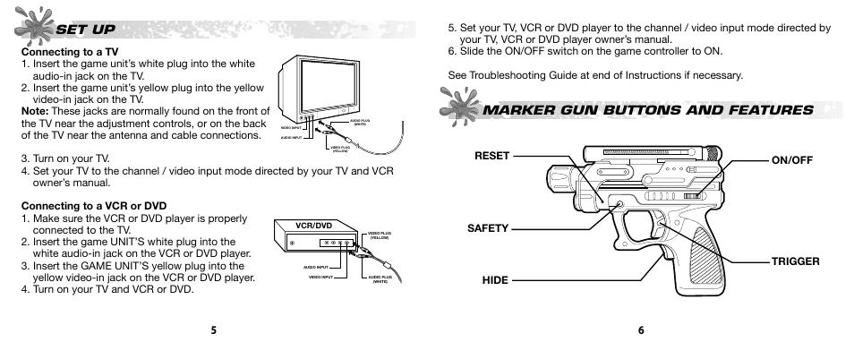 56 set up, Marker gun buttons and features | Tiger Mission Paintball Trainer 42792 User Manual | Page 4 / 11