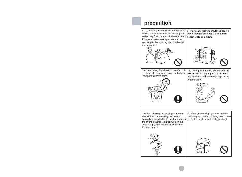 Precaution | Teka AUTOMATIC DRUM WASHING MACHINE LSE-1200 S User Manual | Page 5 / 14