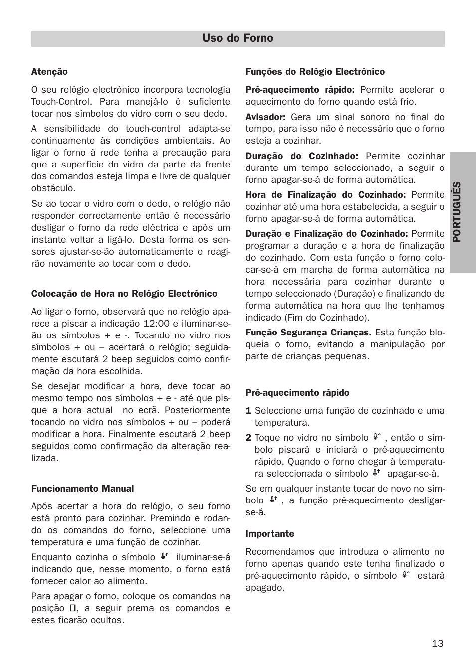 Uso do forno | Teka HX-760 E User Manual | Page 13 / 73