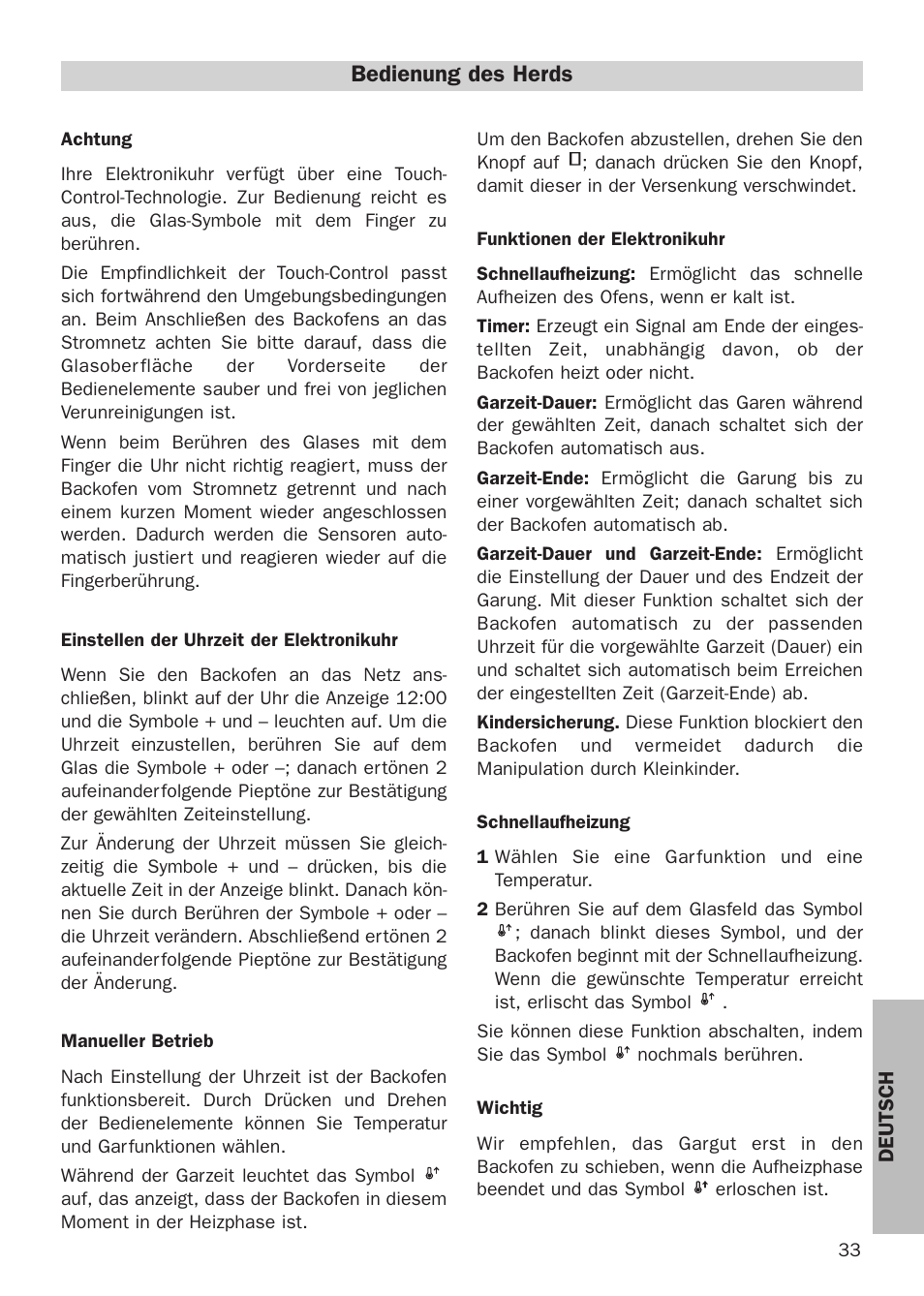 Bedienung des herds | Teka HX-760 E User Manual | Page 33 / 73